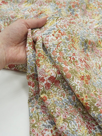 Штапель "Полевое изобилие" цв.терракотовый, ш.1.45м, вискоза-100%, 110гр/м.кв