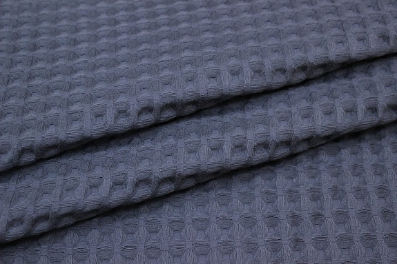 Вафельное премиум-полотно "Бохо" цв.темно-серый с лазурным оттенком, ш.1.45м, хл-100%, 240гр/м.кв