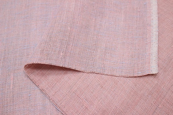 Лен двухслойный - сетка цв.коралловый св.розовый/голубой, СОРТ2, ш.1.6м, лен-100%, 235гр/м.кв