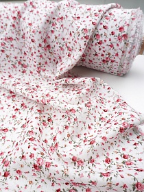 Лен с вискозой (Digital) "Мелкие розовые букеты на белом", ш.1.35м, лен-70%, вискоза-30%, 180гр/м.кв
