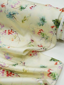 Мерный лоскут (ткань в отрезах) - Вискозный атлас (Digital) "Рябиновая веточка", ш.1.5м