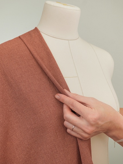 Вареный (стираный) хлопок "Микроклетка" цв.бордовый/бежевый, ш.2.5м, хл-100%, 110гр/кв.м