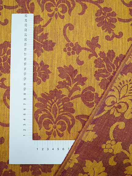 Льняной жаккард "Антония" цв.бордовый/золотисто-желтый, ш.1.7м, лен-100%, 205гр/м.кв
