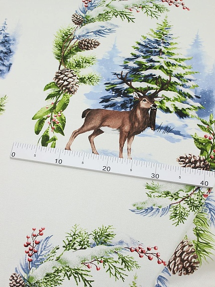 Рогожка "Олени в зимнем лесу", ш.1.5м, хлопок-100%, 150гр/м.кв, раппорт 63см