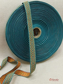 Жак.лента 18мм Желто-красные ромбы на бирюзовой морской волне