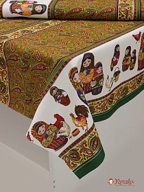 Рогожка "Матрешки восточные огурцы" цв.кленовый зеленый, ш.1.5м, хлопок-100%, 160гр/м.кв