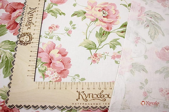 Бязь "Пионы на белом", ГОСТ, ш.1.5м, хлопок-100%, 142гр/м.кв