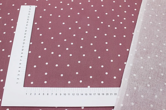 Поплин "Россыпь белого гороха (6мм) на лилово-бордовом", ш.1.5м, хлопок-100%, 105гр/м.кв