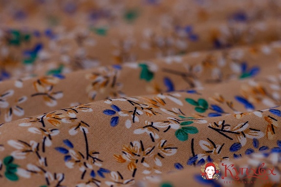 Штапель "Цветущие сады на карамельном", ш.1.4м, вискоза-100%, 90гр/м.кв