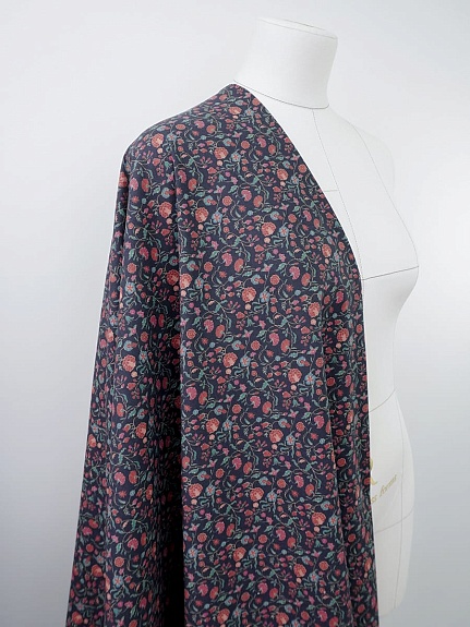 Хлопколен "Чудный вьюнок" цв.чернильный, ш.1.5м, лен-20%, хлопок-80%, 170гр/м.кв