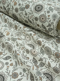 Бязь "Цветочная иллюзия" цв.кремовый/кофейный, ш.2.2м, хлопок-100%, 135гр/м.кв