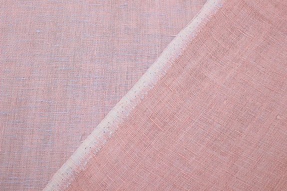 Лен двухслойный - сетка цв.коралловый св.розовый/голубой, СОРТ2, ш.1.6м, лен-100%, 235гр/м.кв