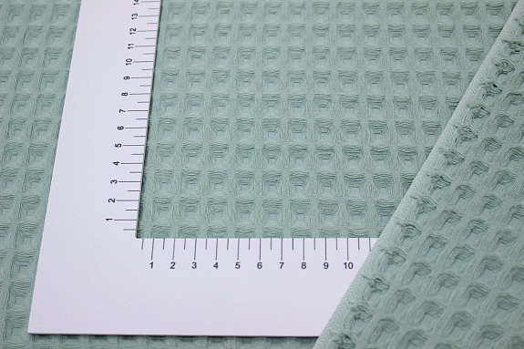 Вафельное премиум-полотно "Бохо" цв.св.мятная дымка, ш.1.44м, хлопок-100%, 240гр/м.кв