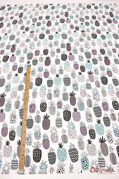 Поплин "Ананасы - пэчворк на белом", ш.2.2м, хлопок-100%, 115гр/м.кв