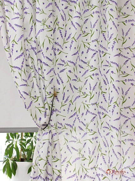 Полулен "Аромат лаванды на белом", ш.1.5м, лен -30%, хлопок-70%, 140гр/м.кв