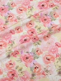 Креп-вискоза (Digital) "Акварельные розы" цв.розовый, ш.1.5м, вискоза-75%, нейлон-25%, 85гр/м.кв
