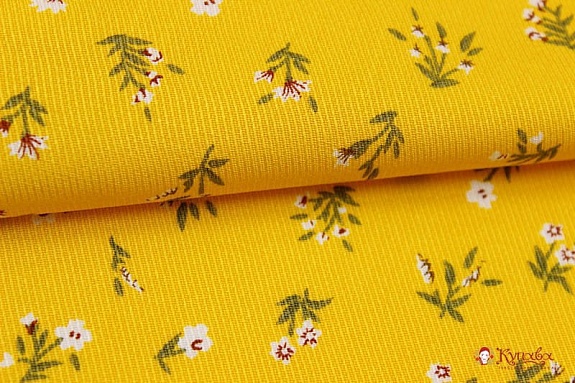 Плательная вискоза "Весенние букетики на желтом", ш.1.45м, вискоза-100%, 145гр/м.кв