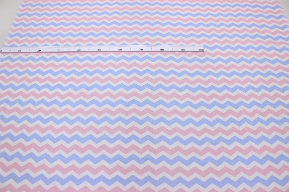 Перкаль "Разноцветные зигзаги" цв.розовый/голубой, СОРТ2, ш.1.5м, хлопок-100%, 105гр/м.кв