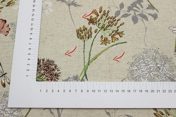 Полулен "Черемша - горчичные цветы" (на суровом), СОРТ2, ш.1.5м, лен-30%, хлопок-70%, 140гр/м.кв