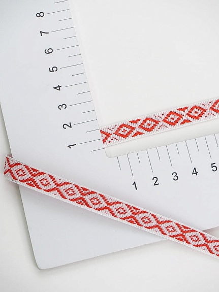Жак.лента 10мм Красные ромбики на белом