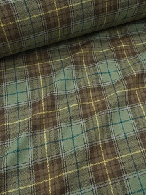 Фуле "Клетка" цв.винтажно-эвкалиптовый/коричневый, ш.1.45м, хлопок-100%, 160гр/м.кв