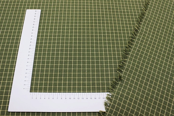 Пестрядь "Бежевая клетка (12*12мм) на т.болотно-зеленом", ш.1.46м, хлопок-95%, п/э-5%, 140гр/м.кв