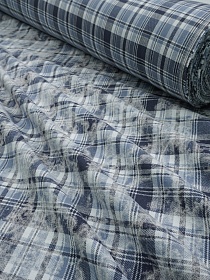 Фуле с вареным эффектом "Клетка" цв.джинсовый, ш.1.45м, хлопок-100%, 170гр/м.кв