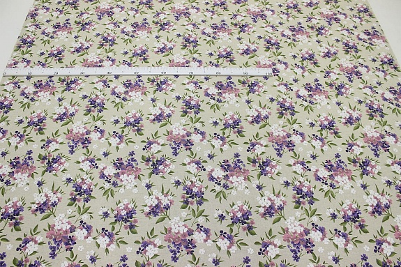 Полулен "Букетное очарование-фиолетовые цветочки" (на суровом), ш.1.5м, лен-30%, хл-70%, 140гр/м.кв