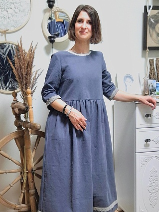 Платье из крапивы с хлопком цв.темно-серый с синим оттенком