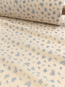 Хлопколен Цифр.печать "Мелкие букеты" (на суровом), цв.синий, ш.1.4м, лен-10%, хл-90%, 125гр/м.кв
