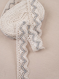 Кружево цв.молочный/серый, ш.32мм, хлопок-90%, п/э-10%, 10м, рис.031