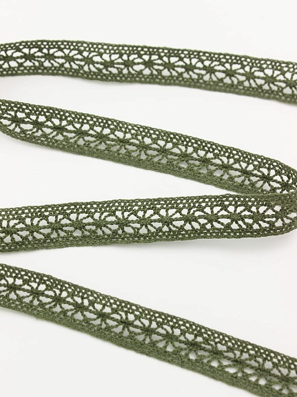 Кружево цв.темный хаки, ш.15мм, хлопок-90%, п/э-10%, 10м, рис.099/32
