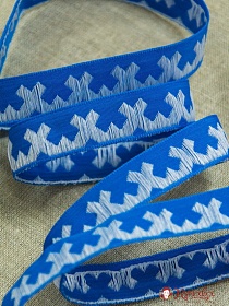 Жак.лента 18мм Белый орнамент на голубом