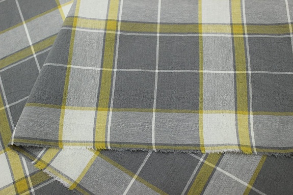 Вареный (стираный) хлопок "Двойная клетка" цв.серый с зеленым оттенком, ш.2.5м, хл-100%, 115гр/м.кв