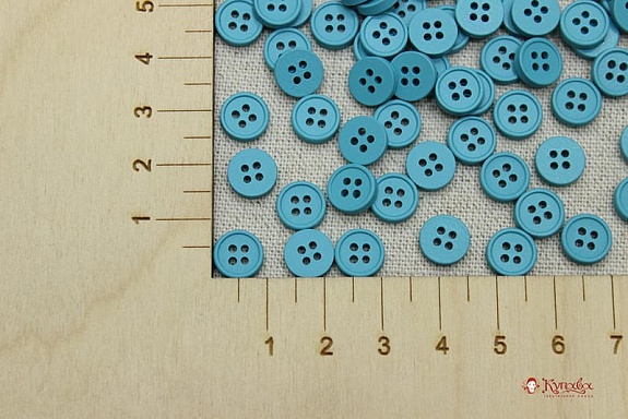 Пуговица пластмасса, цв.тиффани, 8мм, 4 отверстия