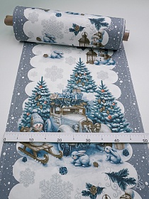 Дорожка "Снежные друзья" цв.серый, ш.0.5м, хлопок-100%, 225гр/м.кв, раппорт 63см