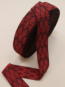 Лента тканая для поясов, 50мм Красный орнамент на черном, рис.9541/1