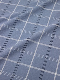 Вареный (стираный) хлопок "Двухцветная клетка на сине-серой дымке", ш.2.48м, хлопок-100%