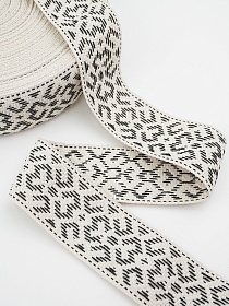 Лента тканая для поясов, 48мм Черный орнамент на суровом