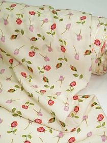 Штапель Премиум Цифр.печать "Изящные розочки" цв.светло-пшеничный, ш.1.45м, вискоза-100%, 110гр/м.кв