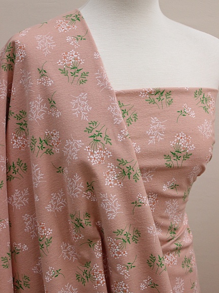 Теплый хлопок "Веточки ромашки" цв.пыльный розово-персиковый, СОРТ2, ш.1.5м, хлопок-100%, 150гр/м.кв