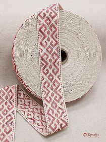 Лента тканая для поясов, 50мм Красный узор на суровом