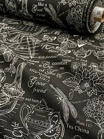 Рогожка "Флора и фауна" цв.черный, СОРТ2, ш.1.5м, хлопок-100%, 165гр/м.кв