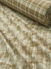 Фуле с вареным эффектом "Клетка" цв.песочный хаки/сливочный, 1.45м, хлопок-100%, 170гр/м.кв