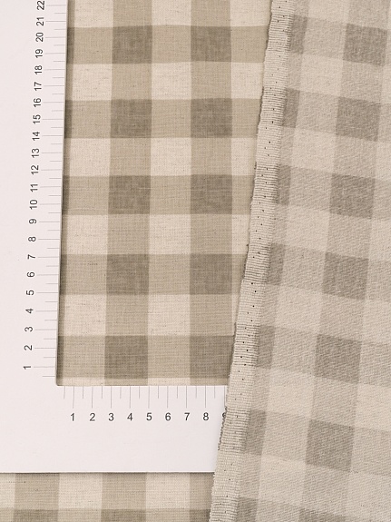 Полулен "Серо-кофейная клетка" (на суровом), ш.1.5м, лен-30%, хлопок-70%, 140гр/м.кв