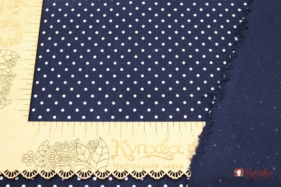 Теплый хлопок "Мелкий горох на чернильно-синем", шир.1.48м, хлопок-100%, 160гр/м.кв