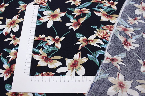 Штапель "Сладкое благоухание" цв.чернильно-черный, ш.1.47м, вискоза-100%, 90гр/м.кв