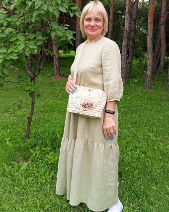 Платье с укороченным рукавом из костюмного льна