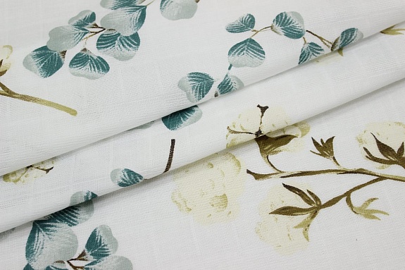 Муслин двухслойный "Веточки хлопка", ш.1.35м, хлопок-100%, 100гр/м.кв