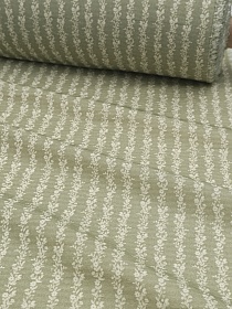 Хлопколен Цифр.печать "Вьюнок-дорожка" цв.эвкалипт, СОРТ2, ш.1.45м, лен-10%, хл-85%, п/э-5%